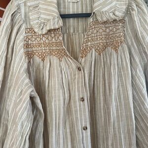 Pilcro Beige Striped Blouse with Brown Detailing